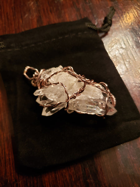 Healing Clear Quarts Cluster Pendant handmade by Julie