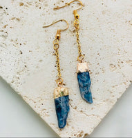 Blue Topaz Natural Stone Long Dangle Earrings