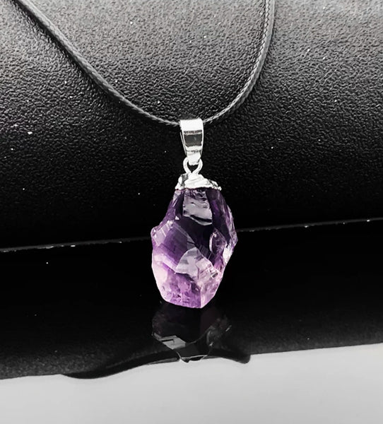 Amethyst Natural Stone Pendant Necklace With Leather Chain