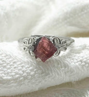 Pink Tourmaline Natural Stone Ajustable Copper Ring