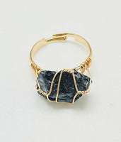 Black Tourmaline Natural Stone Ajustable Copper Ring