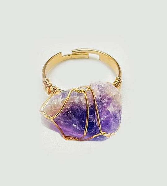 Amethyst Natural Stone Ajustable Copper Ring