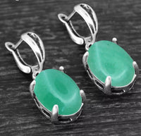 Light Green Jade Natural Stone Vintage Antique Dangle Drop Earrings
